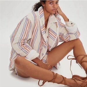 Free People Striped Jacket - Cream, Blue, Orange